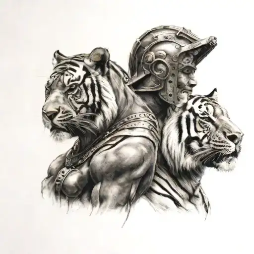 Gladiator And Tiger Head