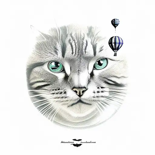 Astronaut Cat Looking At Hot Air Balloon