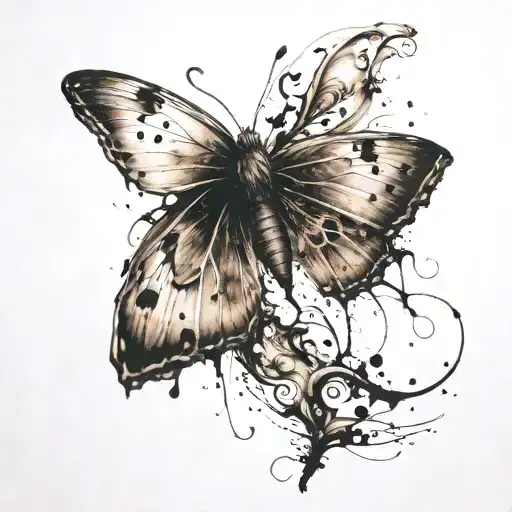 A Surreal Tattoo Of A Butterfly Made Entirely Out Of Coffee Stains