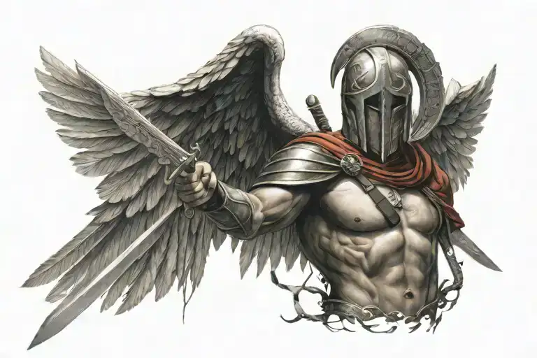 Arch Angel With Spartan Mask Holding Sword
