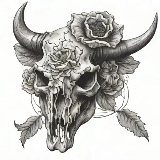 Bull Skull With Poppy Flower