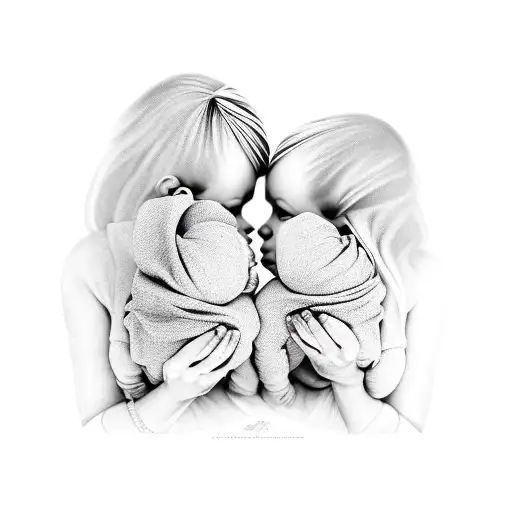 Mom Holding Twins With Violets Around Them