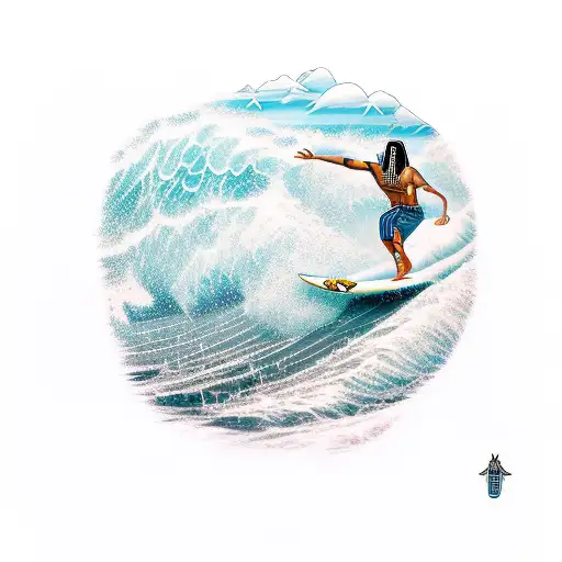 An Egyptian Hieroglyphic-style Tattoo Of A Surfer Catching A Big Wave