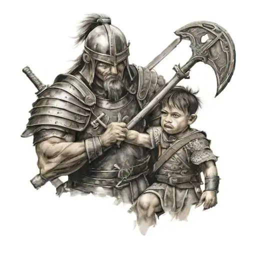 Warrior Protecting His Son
