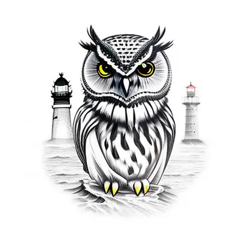 Owl With Lighthouse Background