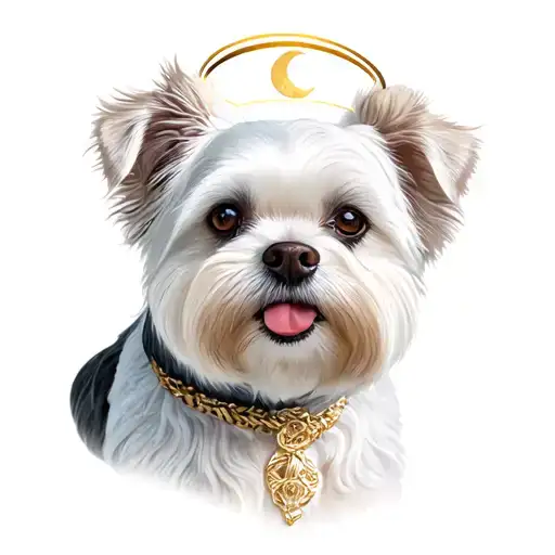 Maltese Dog With Halo And Half Moon