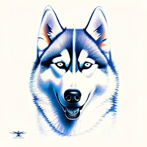 Husky Made Out Of Fire With Wings In Futurstic Style