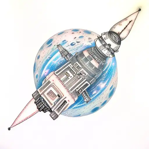 A Realistic Tattoo Of A Viking Spaceship Exploring The Galaxy