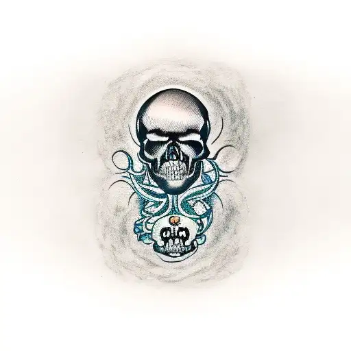 Tattoo Of A Skull With The Letter R On The Forehead