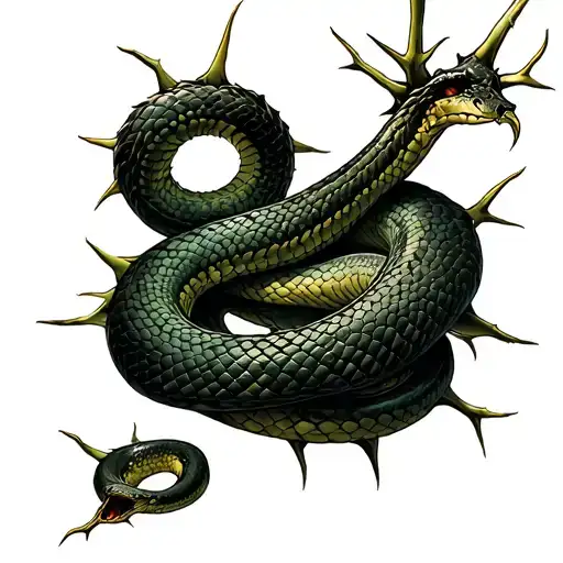 Thorns Wrapped Around Snake Slithering Around The Arm