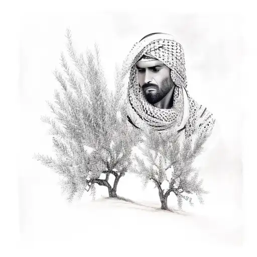 Keffiyeh And Olive Tree And The Feeling Of Connection Between A Man And His Land