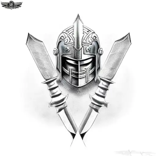Sword And Spartan Helmet