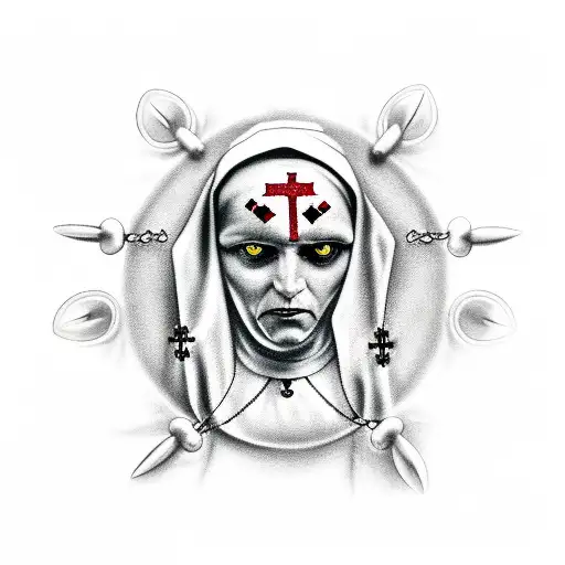 Possesed Nun With Broken Rosary Beads And Bleeding Eyes