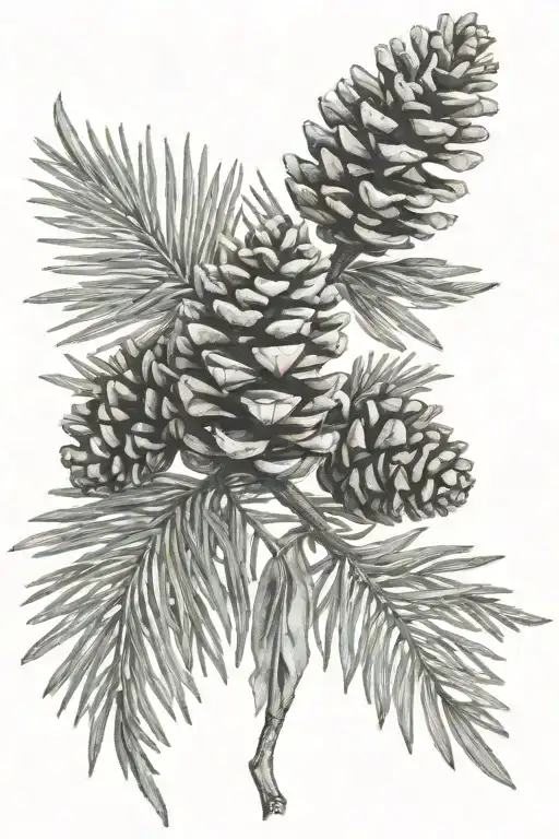 Pine Cone With Pin Branch Long Black And White