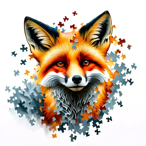 Fox Made Out Of Puzzle Pieces Falling Apart