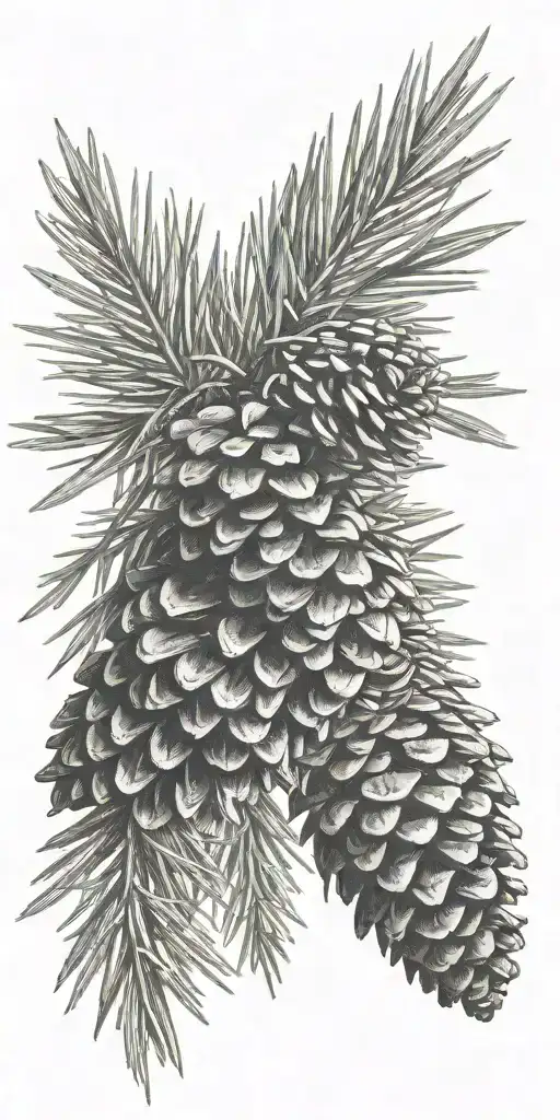 Pine Cone With Pin Branch Long Black And White