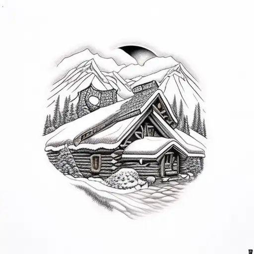 Big Deer With Mountain Hut And Fire