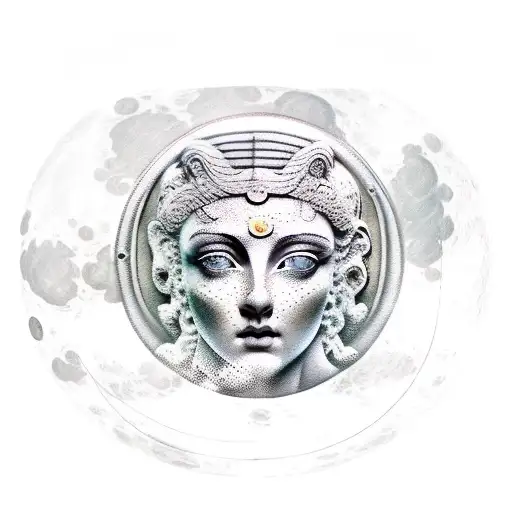 Ancient Greek Themed Moon With Artemis And Themis