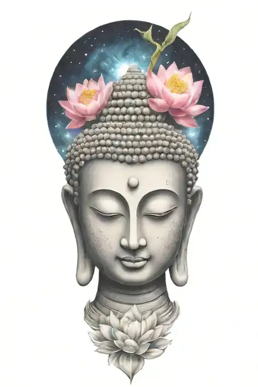 Buddha And Galaxy And Lotus Flower Blooming