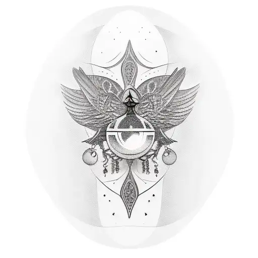 Tattoo Sleeve With Hooded Dark Lady Holding Crystal Ball With Large Crow