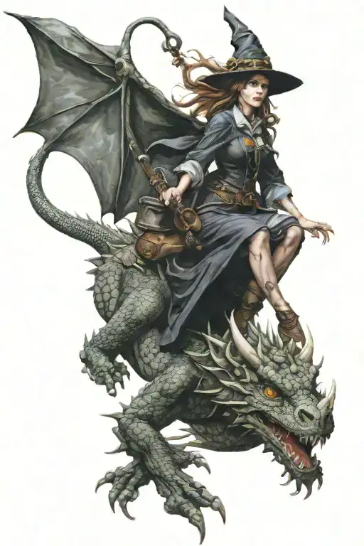 Witch Riding A Dragon Intertwined