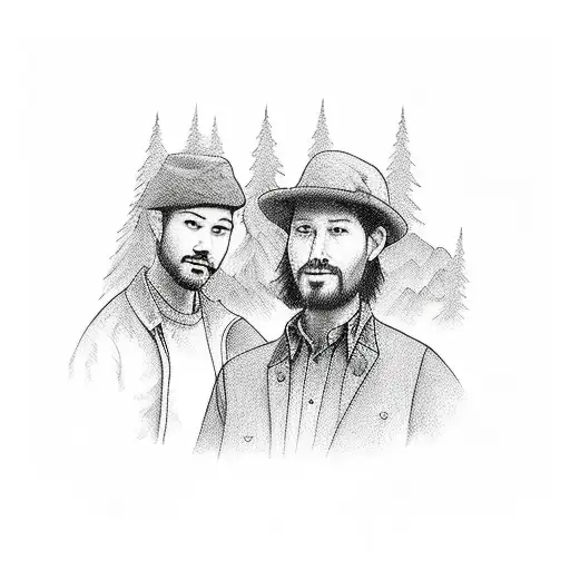 Father And Son On A Road In The Mountains