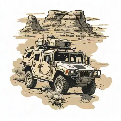 Military Humvee In Desert Landscape