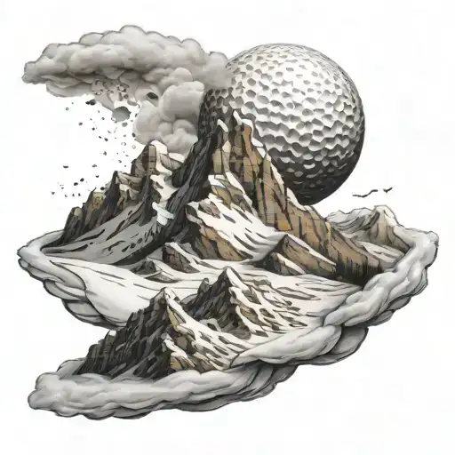 A Golf Ball Flying Through The Air With A Snow-capped Mountain In The Background