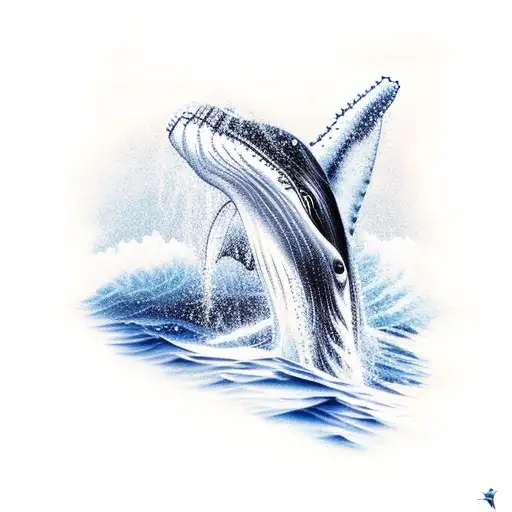 A Realistic Tattoo Of A Majestic Humpback Whale Breaching In The Ocean Waves