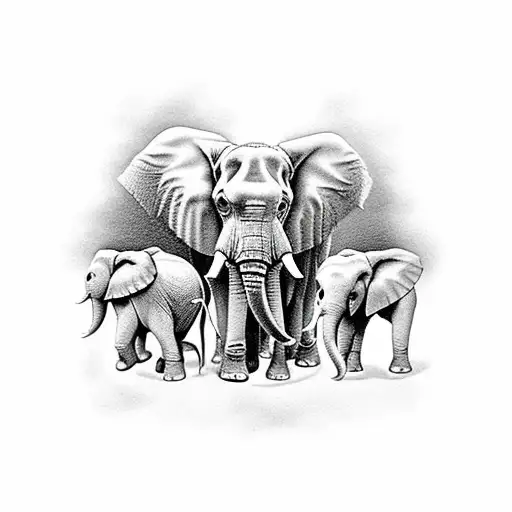 Elephant Family Two Babys