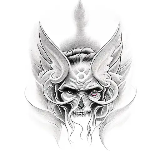 A Combination Between An Angel And A Devil In One Person For A Tatto On The Back
