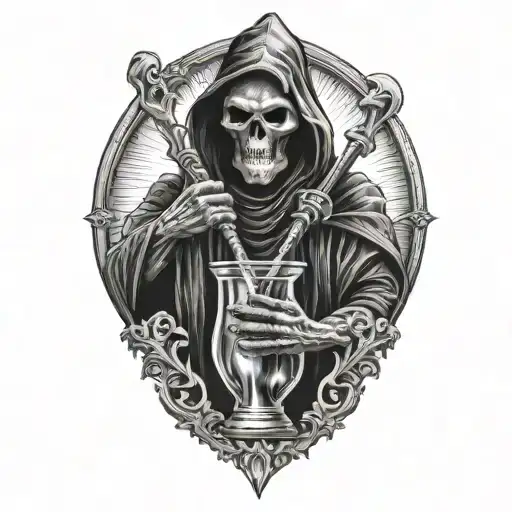 Grim Reaper Holding An Hour Glass
