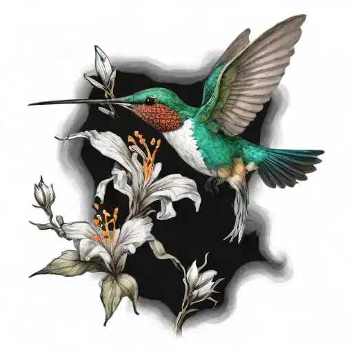 Humming Bird With Flowers