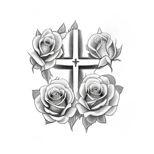 Christian Cross With Roses And A Gravestone