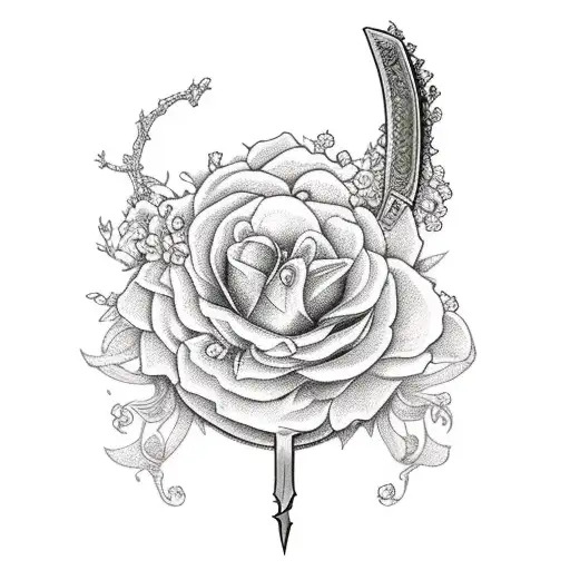 Feminine Sword Surrounded By Flowers