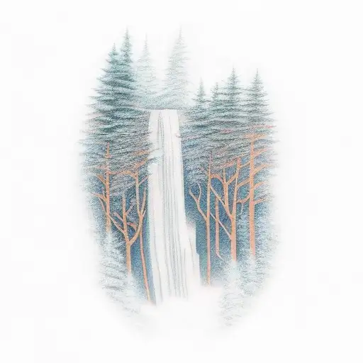 A Minimalist Tattoo Of A Waterfall In A Forest