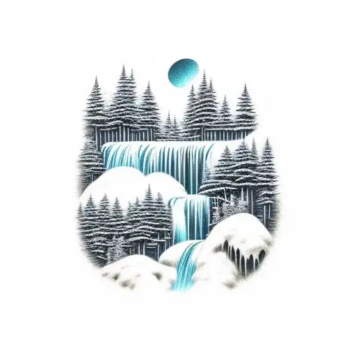A Minimalist Tattoo Of A Waterfall In A Forest