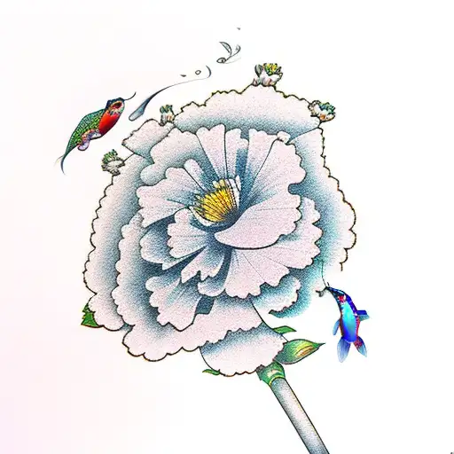 Carnations With Koi Fish And Hummingbird