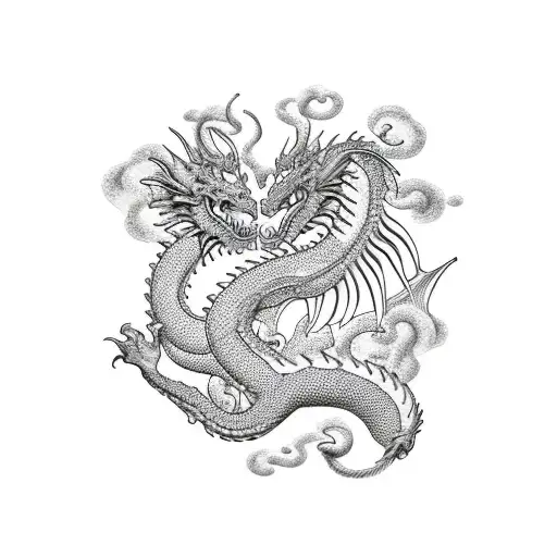 Dragon And A Pink Cherry Blossom Tree