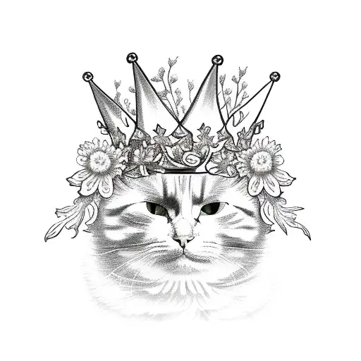 A Yellow And White Cat Wearing A Crown Of Flowers