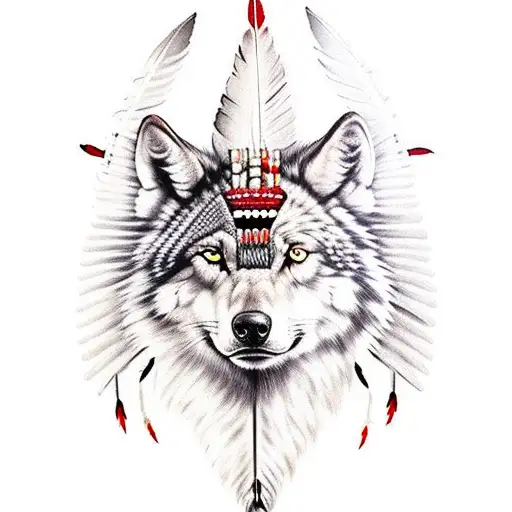 Native American Indian With Wolf Headress