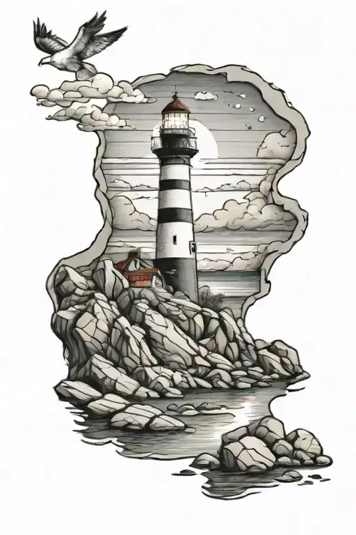 Lighthouse On Rocks Beach Background