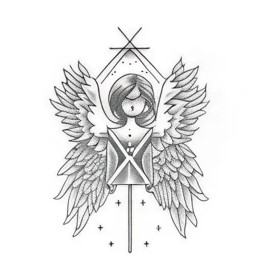 A Minimalist Tattoo Of A Hiker Surrounded By Angel Wings