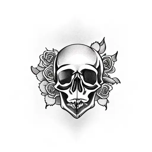 Skull With Roses Growing Out Of Its Eye Sockets