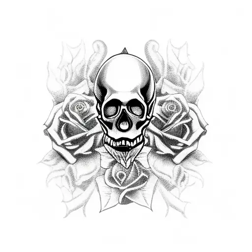 Skull With Roses And A Dragon