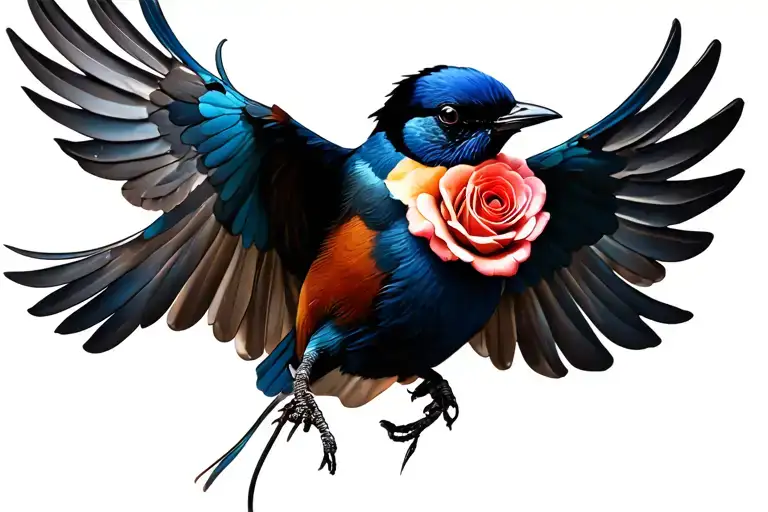 Bird Flying With Rose