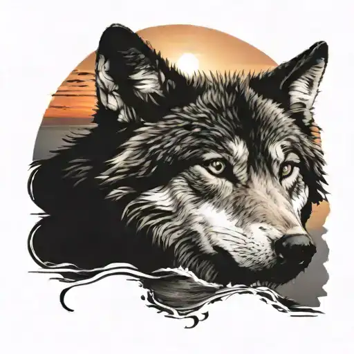 A Wolf Overlooking The Sunset At The Ocean From A Cliff