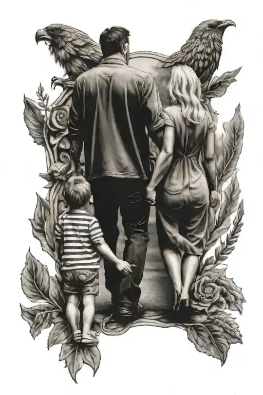 Mom And Dad Over Son Holding Hands