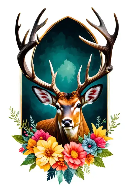 Two Deer Antlers With Flowers At The Bottom