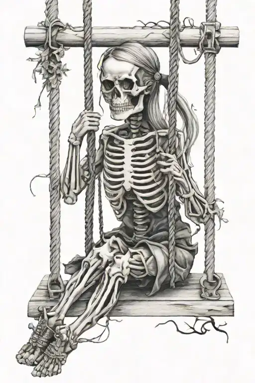 Skeleton Girl With Pigtails On Swing
